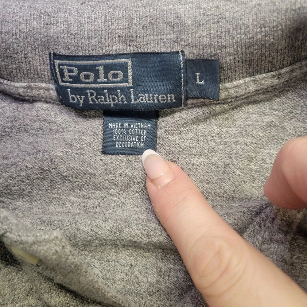 Polo Ralph Lauren Mens Gray Long Sleeve Polo Shirt Cotton Pony‎ Logo Size L